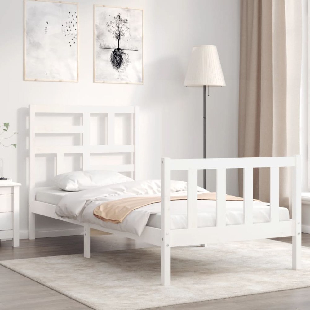 vidaXL Sängram utan madrass vit 100x200 cm massiv furu
