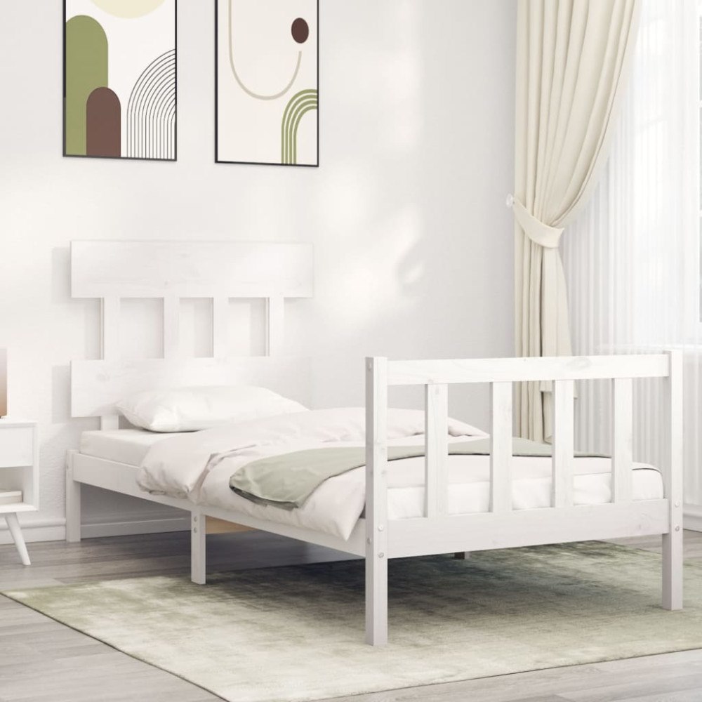 vidaXL Sängram utan madrass vit 90x200 cm massiv furu
