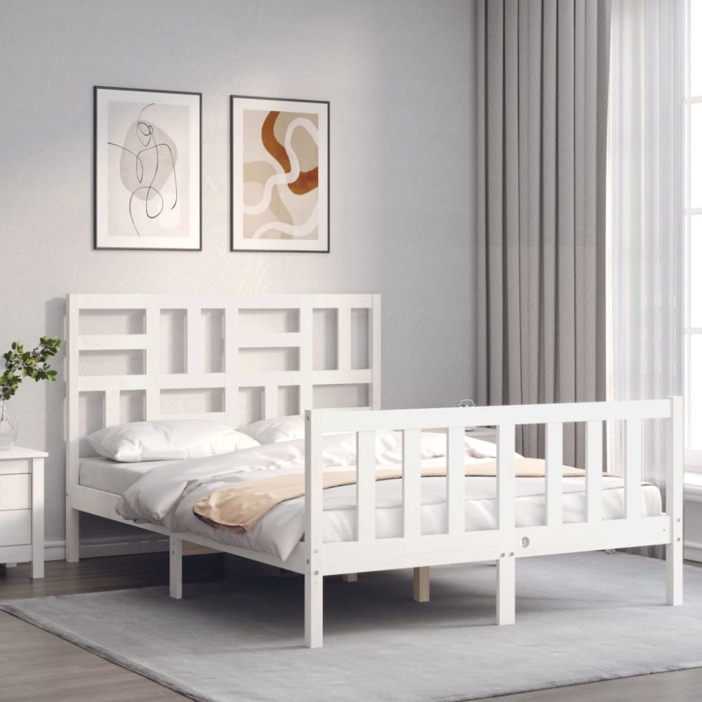 vidaXL Sängram utan madrass vit 140x200 cm massiv furu
