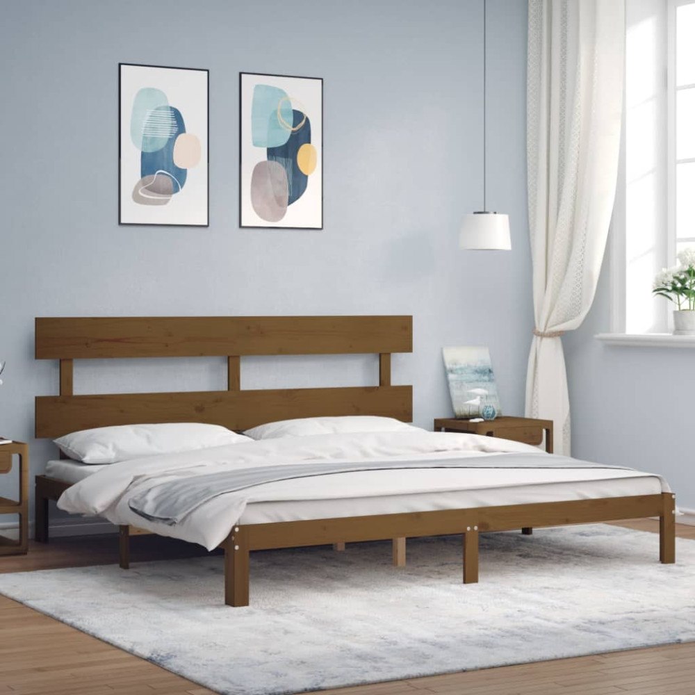 vidaXL Sängram med huvudgavel honungsbrun 200x200 cm massivt trä