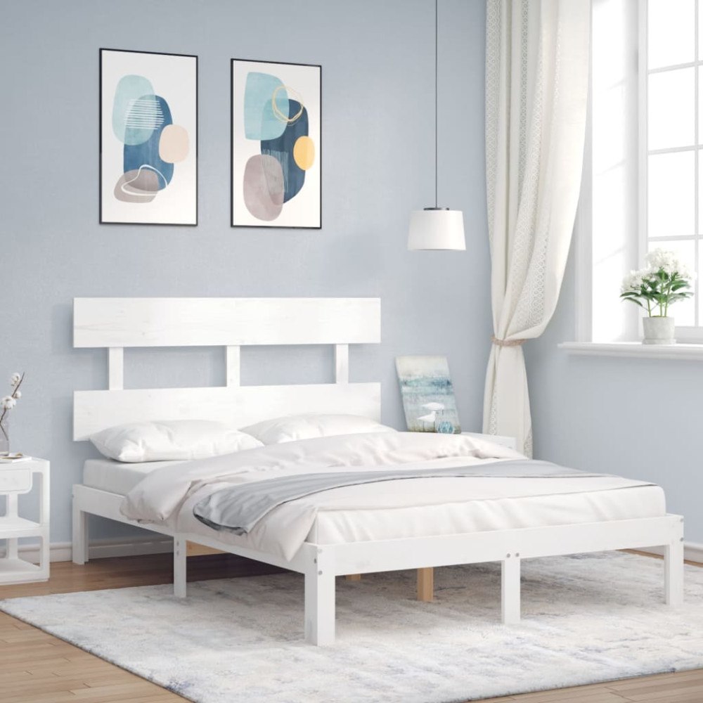 vidaXL Sängram utan madrass vit 120x200 cm massiv furu