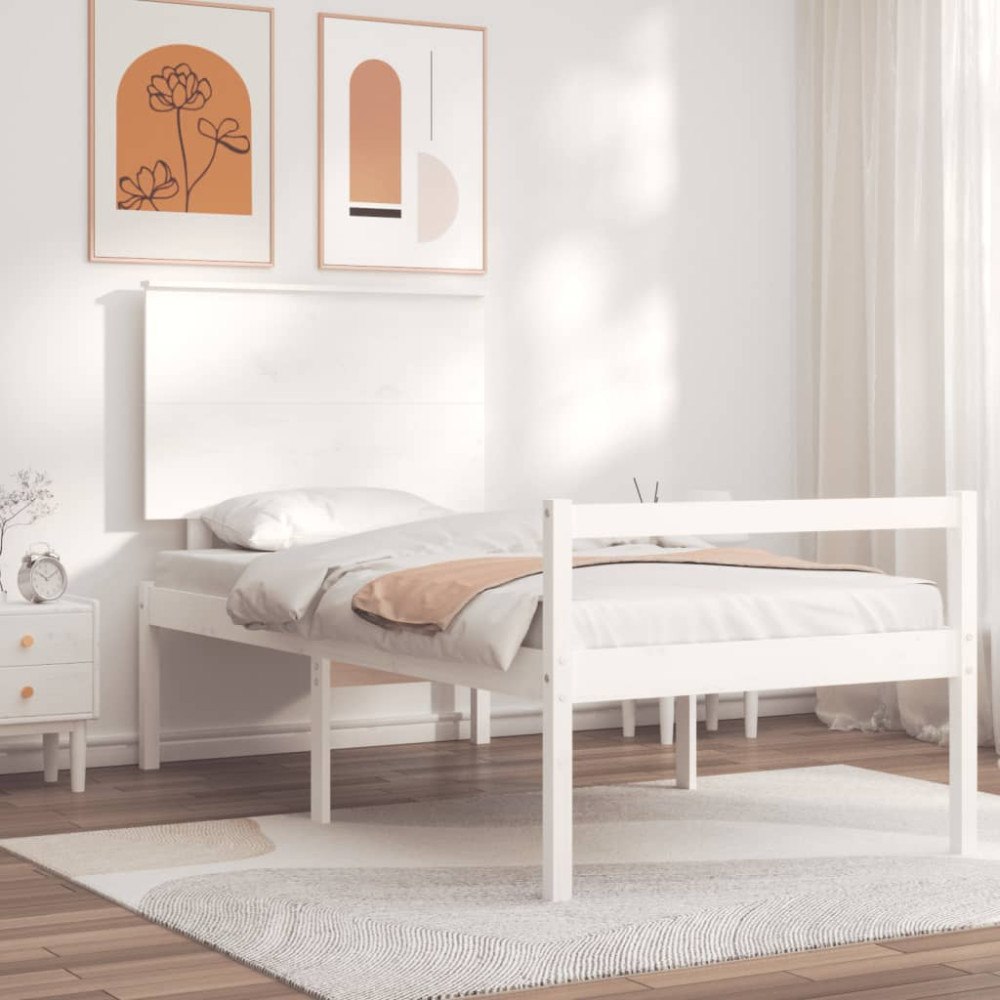vidaXL Sängram med sänggavel vit 90x200 cm massivt trä