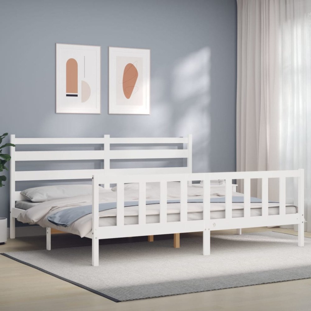 vidaXL Sängram utan madrass vit 200x200 cm massiv furu