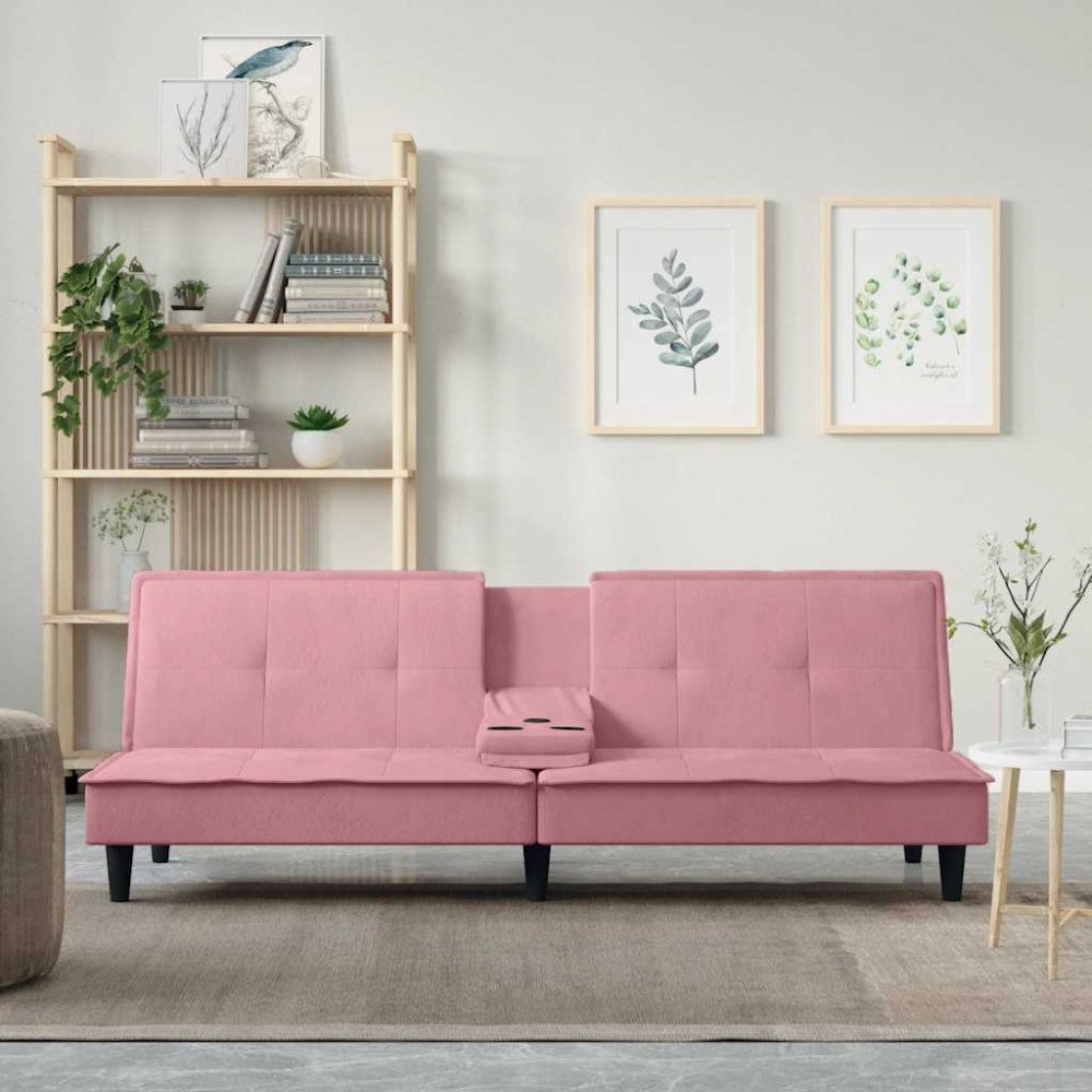 vidaXL Bäddsoffa med mugghållare rosa sammet