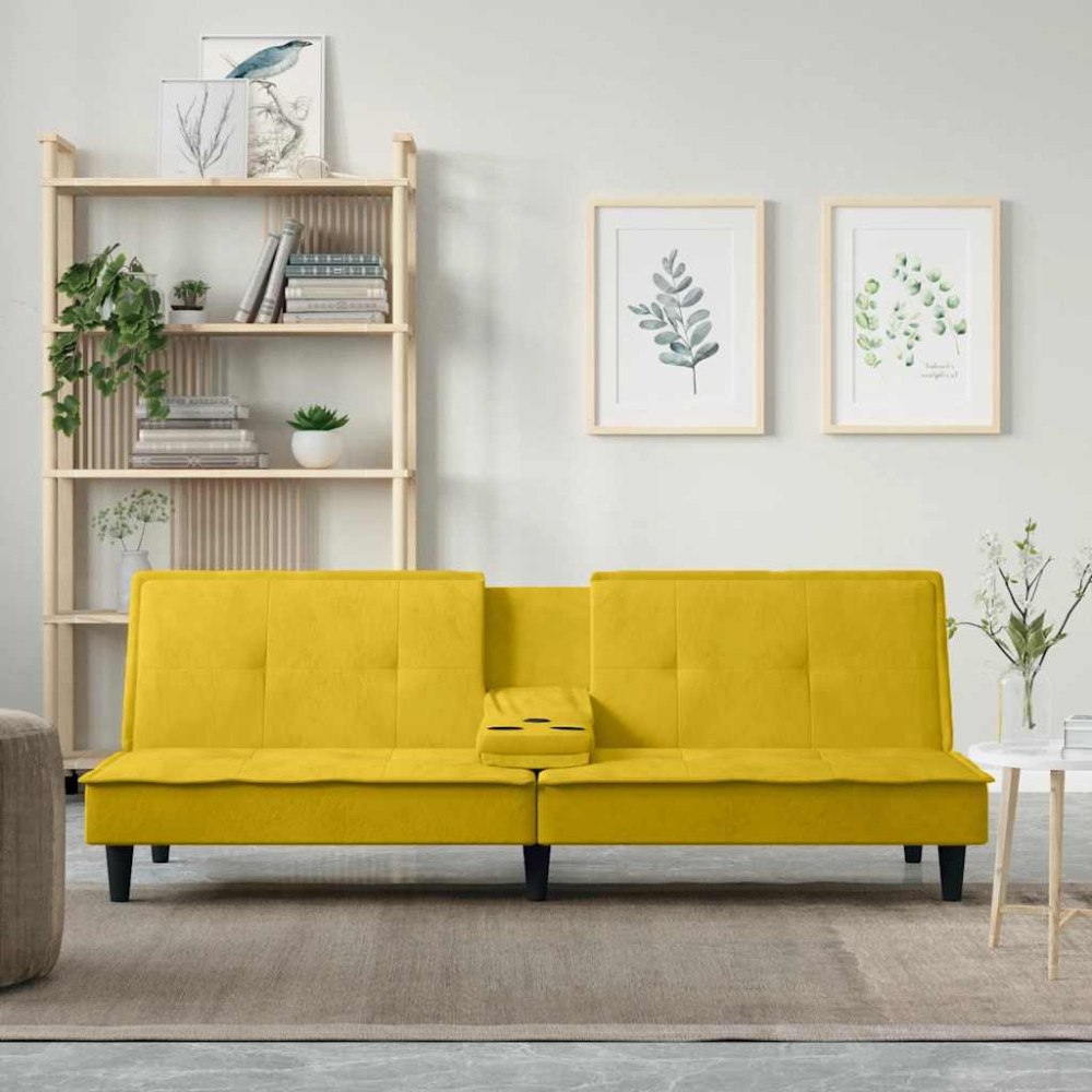 vidaXL Bäddsoffa med mugghållare gul sammet