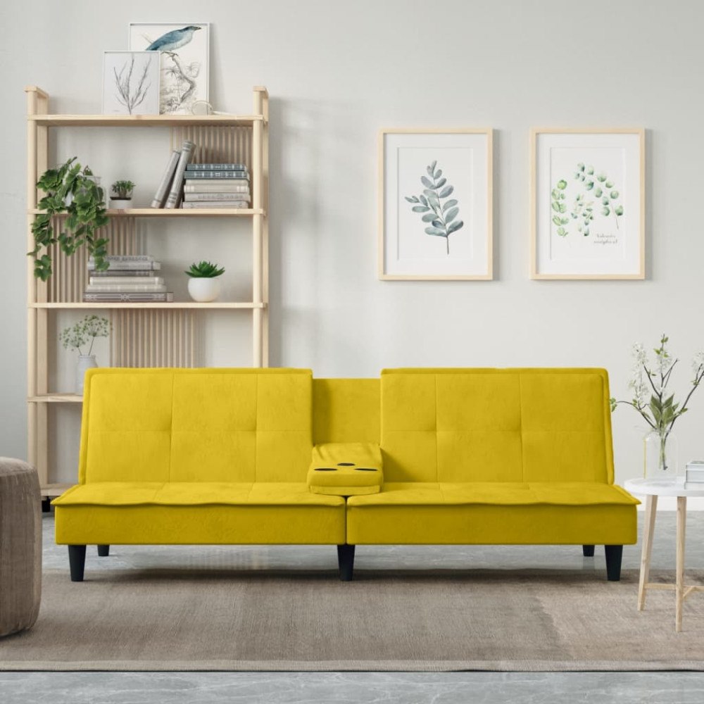 vidaXL Bäddsoffa med mugghållare gul sammet