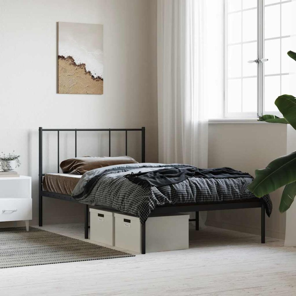 vidaXL Sängram med huvudgavel metall svart 80x200 cm