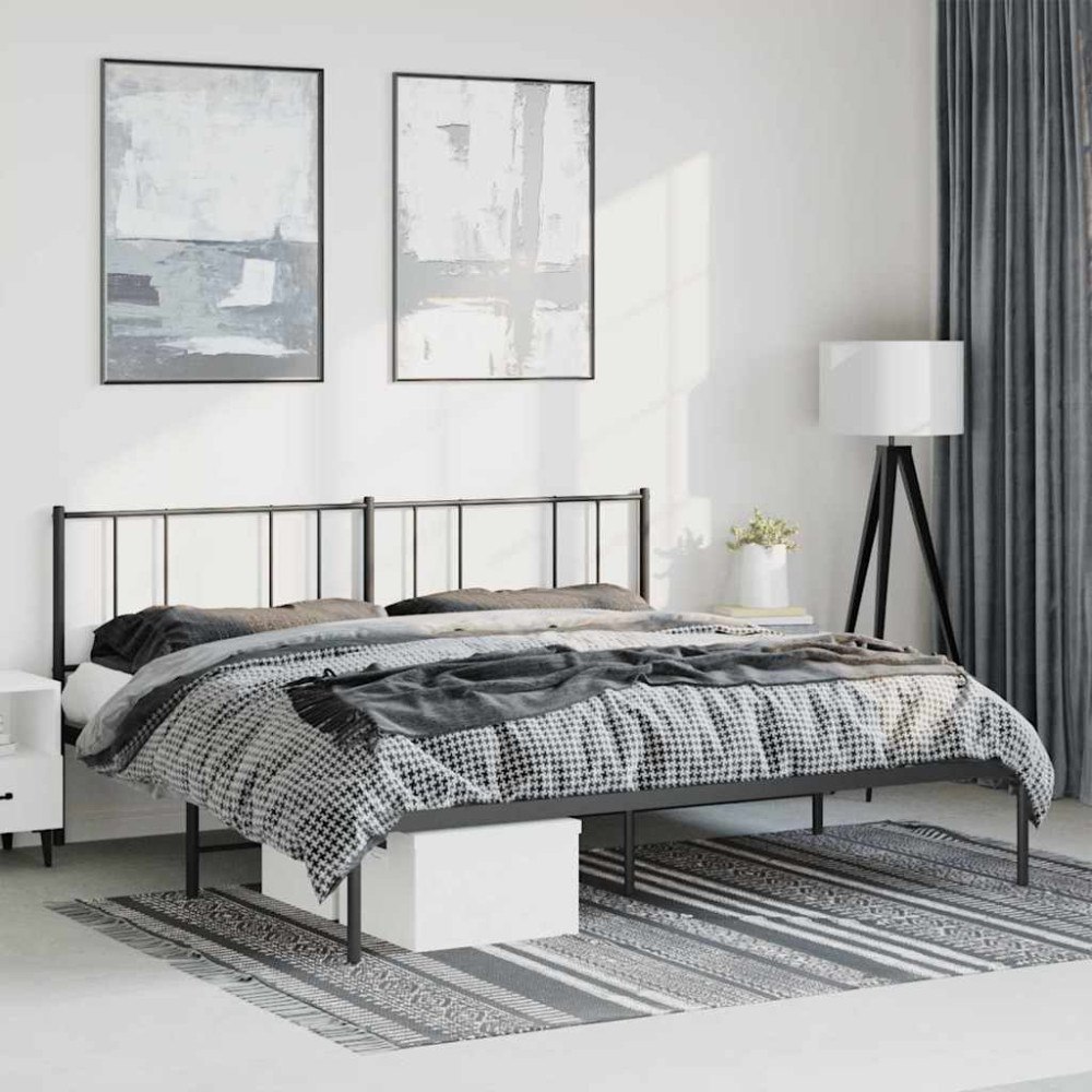 vidaXL Sängram med huvudgavel metall svart 183x213 cm