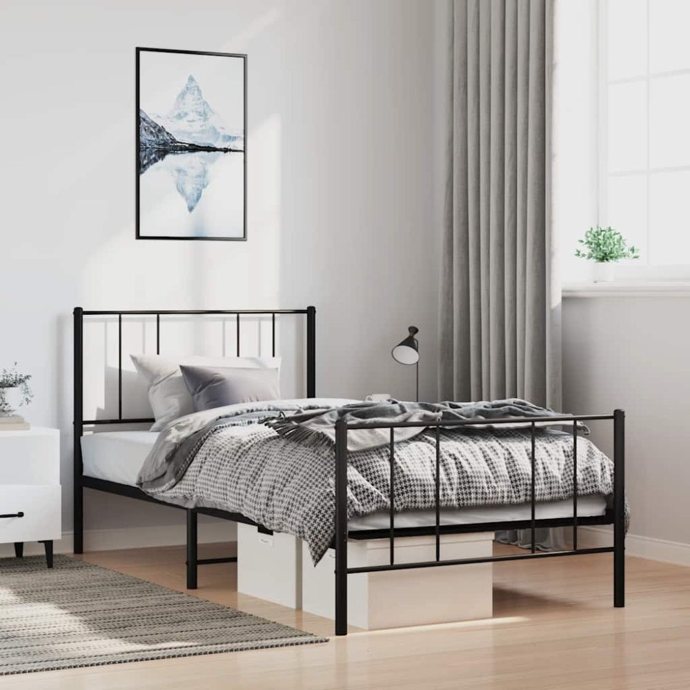 vidaXL Sängram med huvudgavel och fotgavel svart metall 100x190 cm