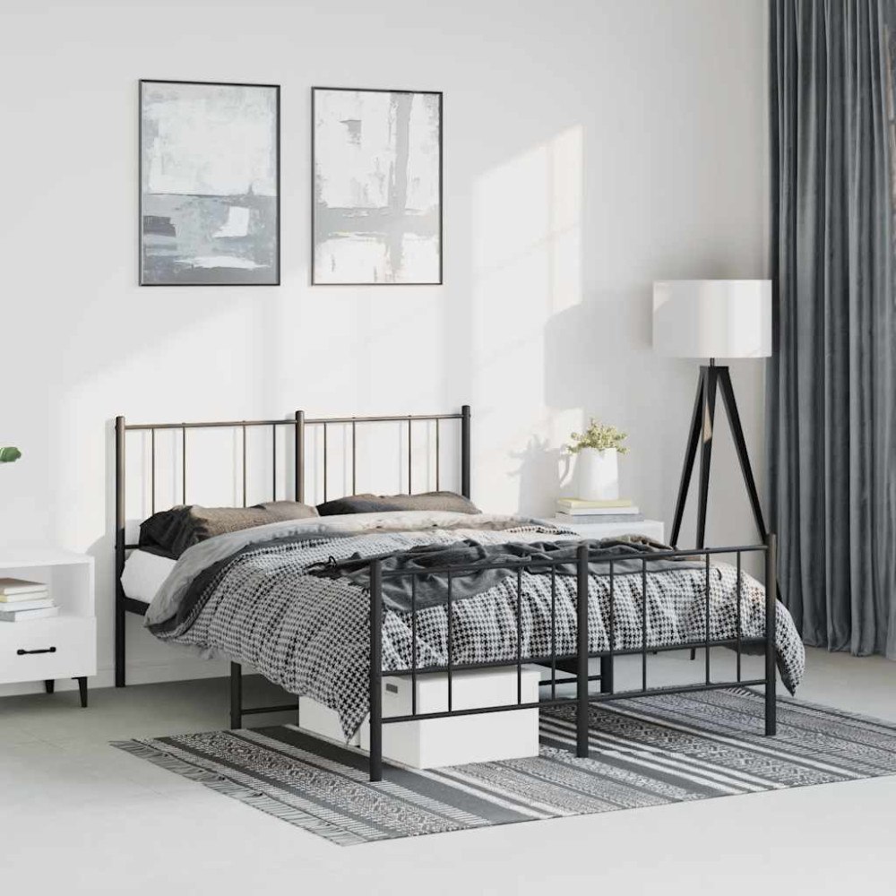 vidaXL Sängram med huvudgavel och fotgavel svart metall 135x190 cm
