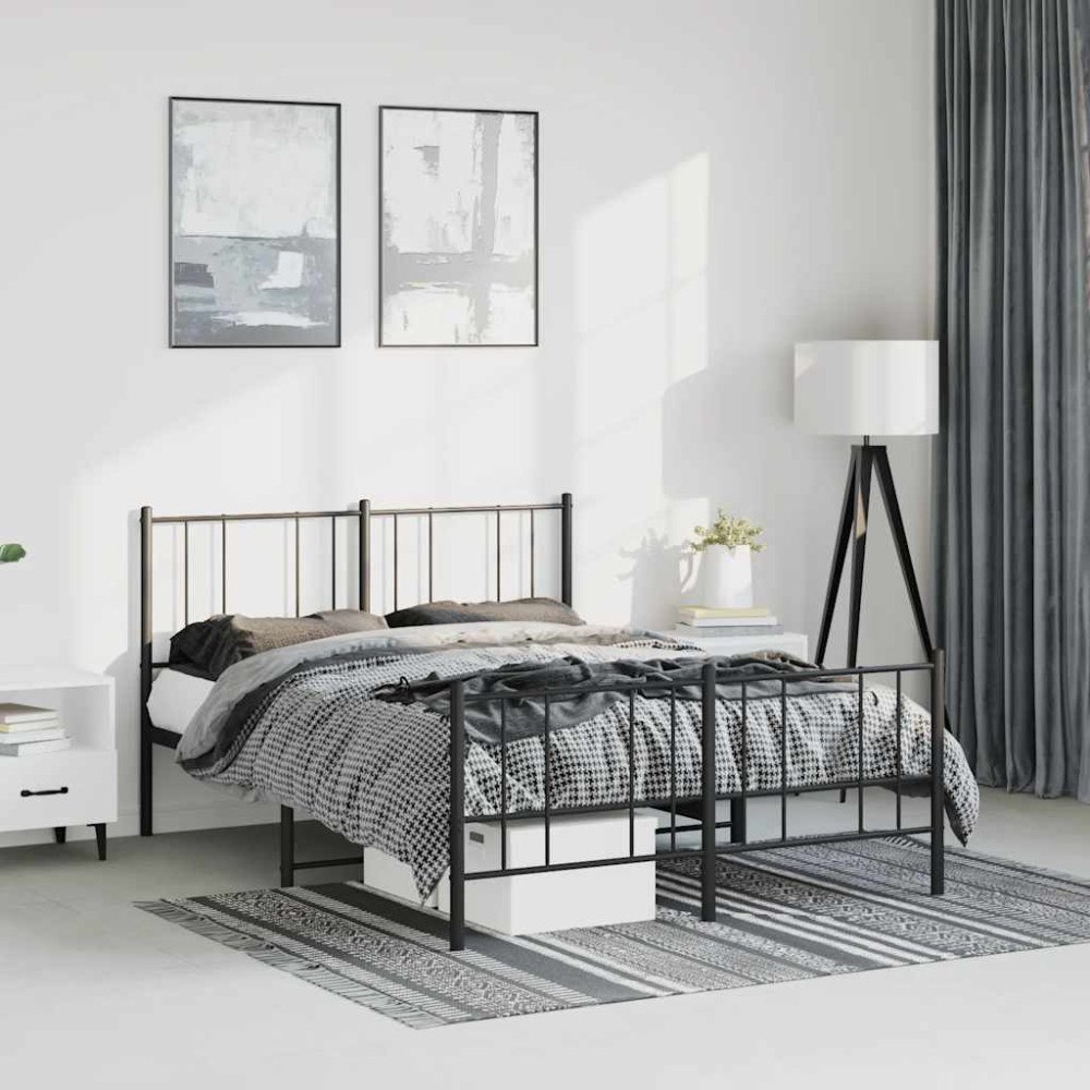 vidaXL Sängram med huvudgavel och fotgavel svart metall 150x200 cm