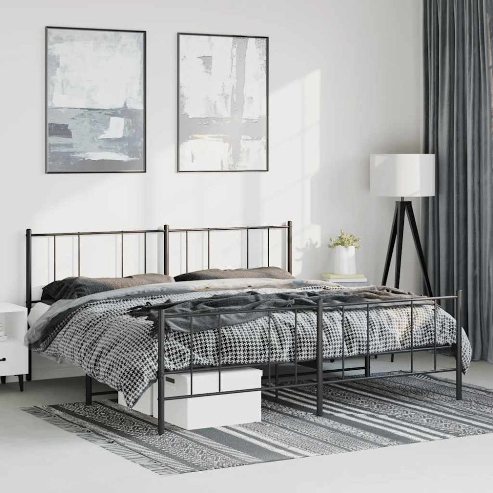 vidaXL Sängram med huvudgavel och fotgavel svart metall 183x213 cm