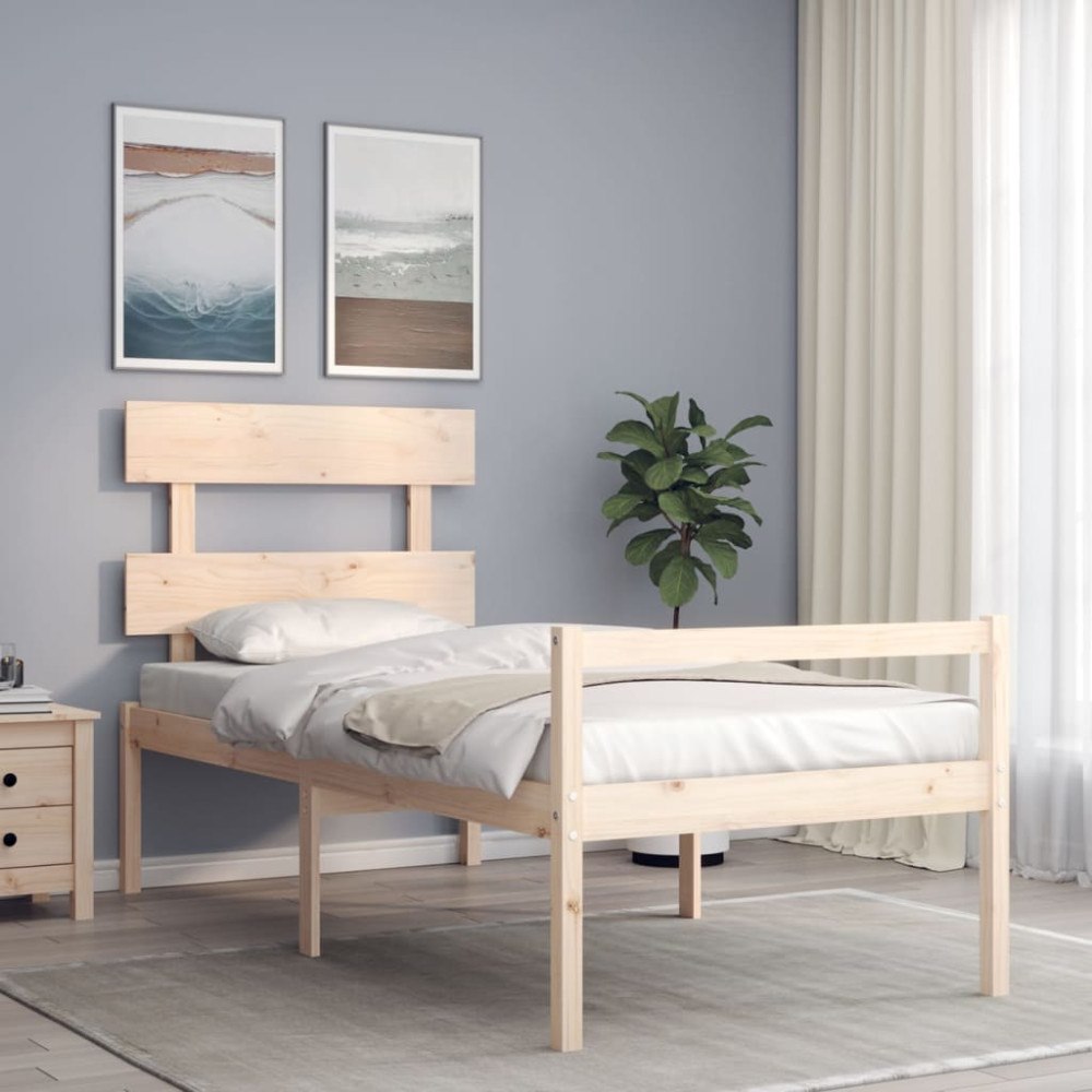 vidaXL Sängram med sänggavel 90x200 cm massivt trä