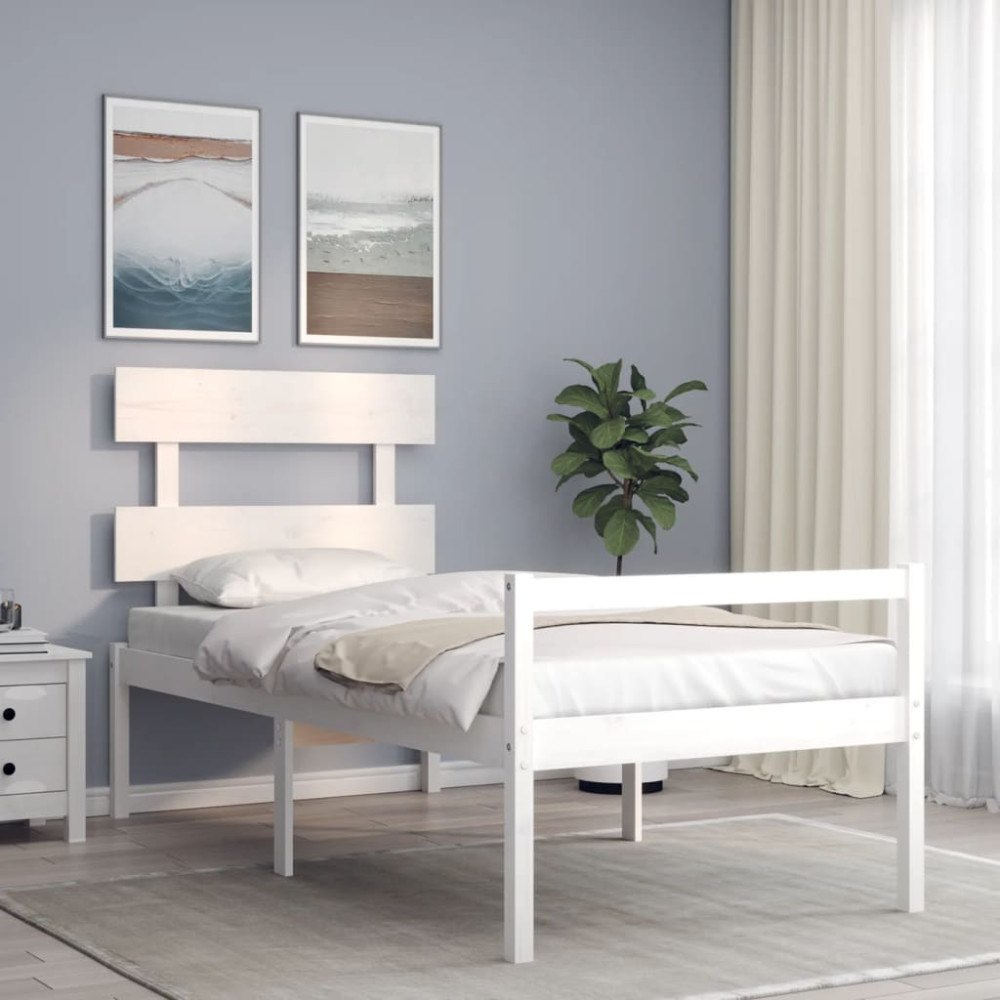 vidaXL Sängram med sänggavel vit 90x200 cm massivt trä