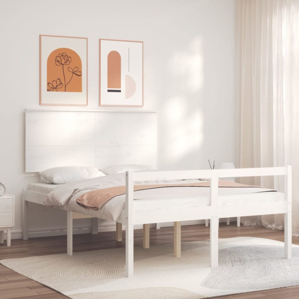 vidaXL Sängram med sänggavel vit 120x200 cm massivt trä