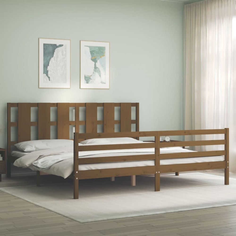 vidaXL Sängram med huvudgavel honungsbrun 200x200 cm massivt trä