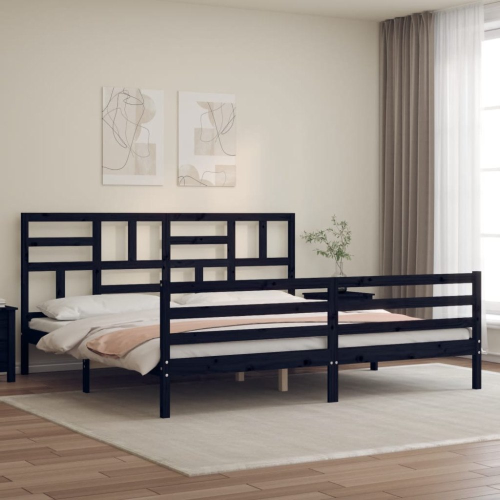vidaXL Sängram med huvudgavel svart 200x200 cm massivt trä
