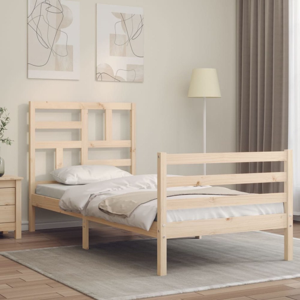 vidaXL Sängram med huvudgavel 100x200 cm massivt trä