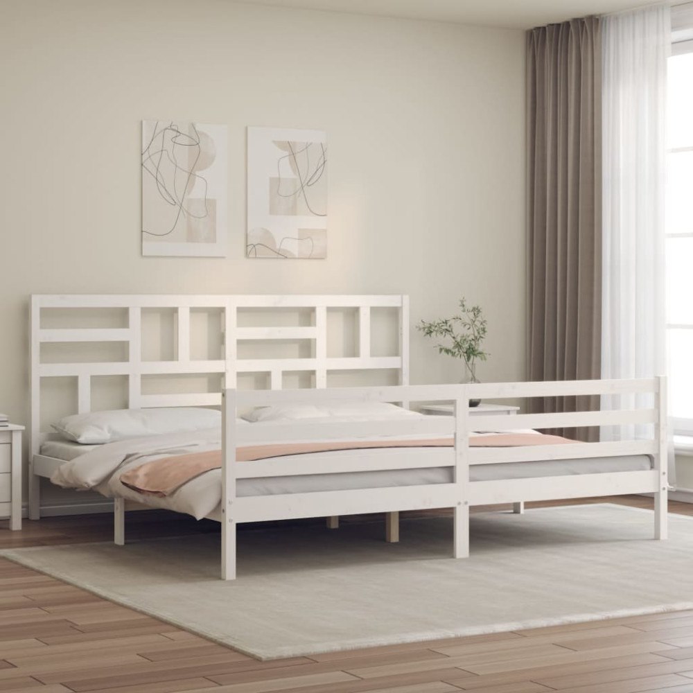vidaXL Sängram med huvudgavel vit 200x200 cm massivt trä