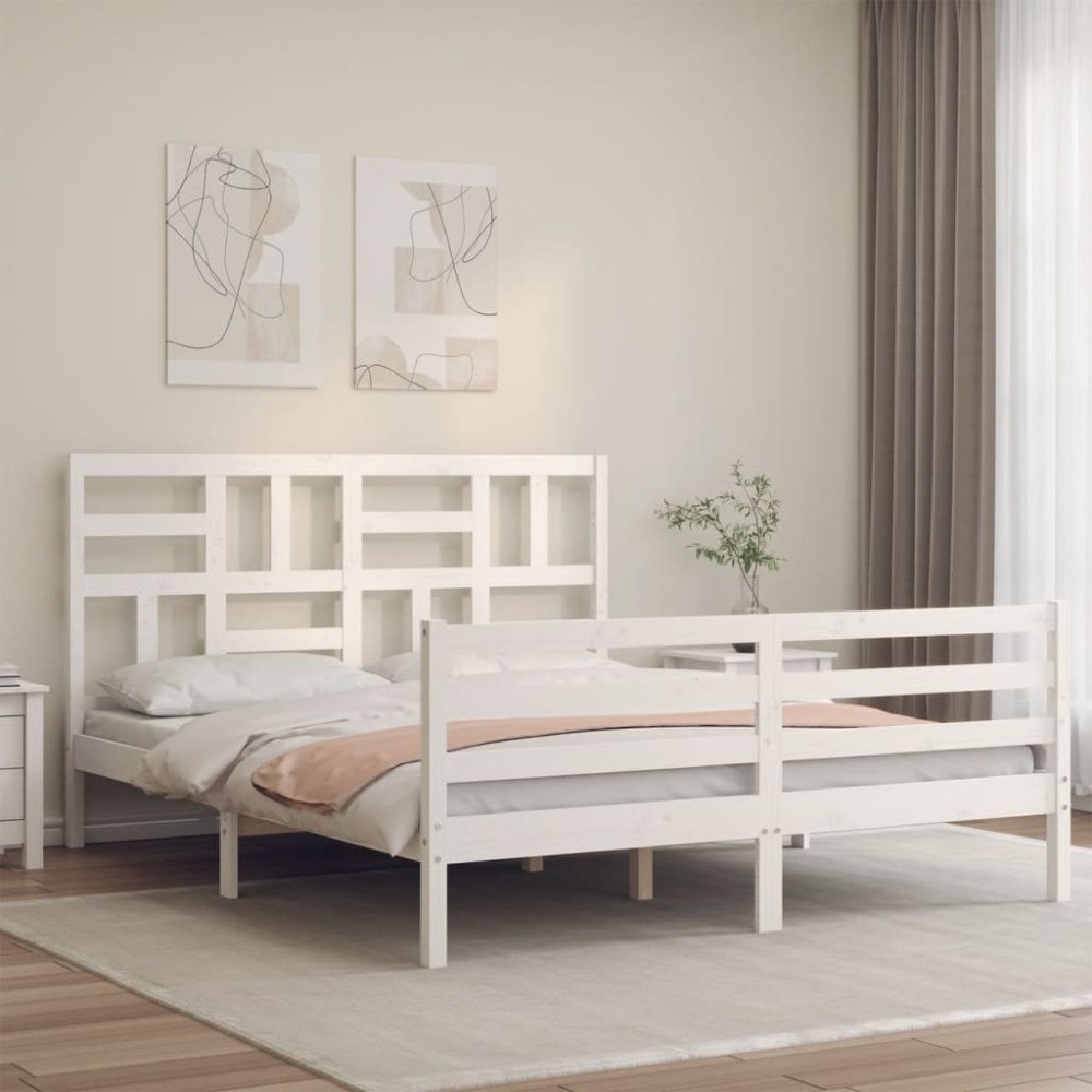 vidaXL Sängram med huvudgavel vit 160x200 cm massivt trä
