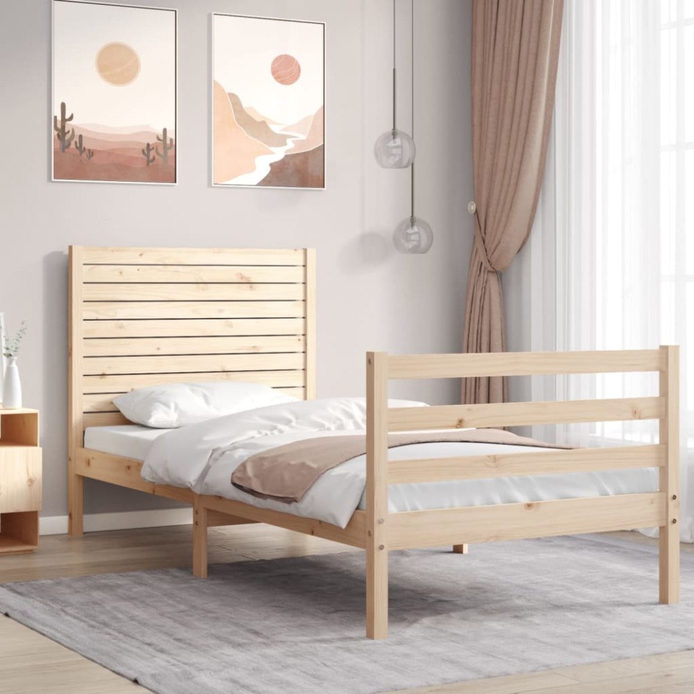 vidaXL Sängram med huvudgavel 90x200 cm massivt trä
