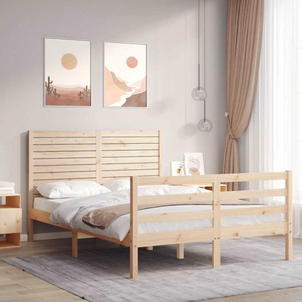 vidaXL Sängram med huvudgavel 120x200 cm massivt trä