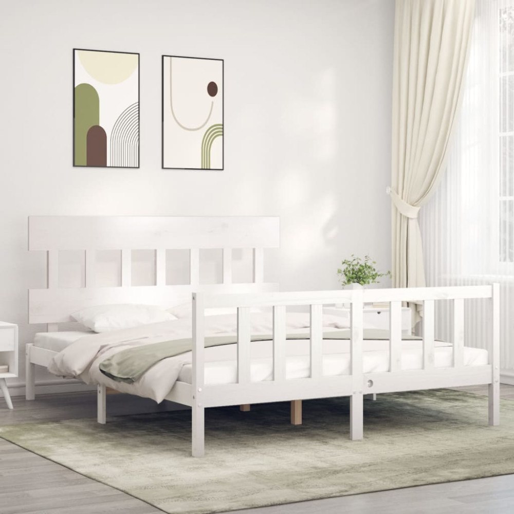 vidaXL Sängram utan madrass vit 160x200 cm massiv furu