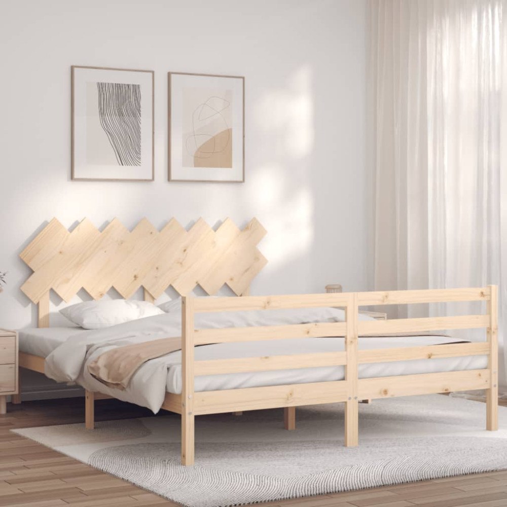 vidaXL Sängram med huvudgavel 160x200 cm massivt trä