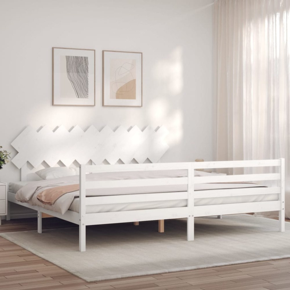 vidaXL Sängram med huvudgavel vit 200x200 cm massivt trä
