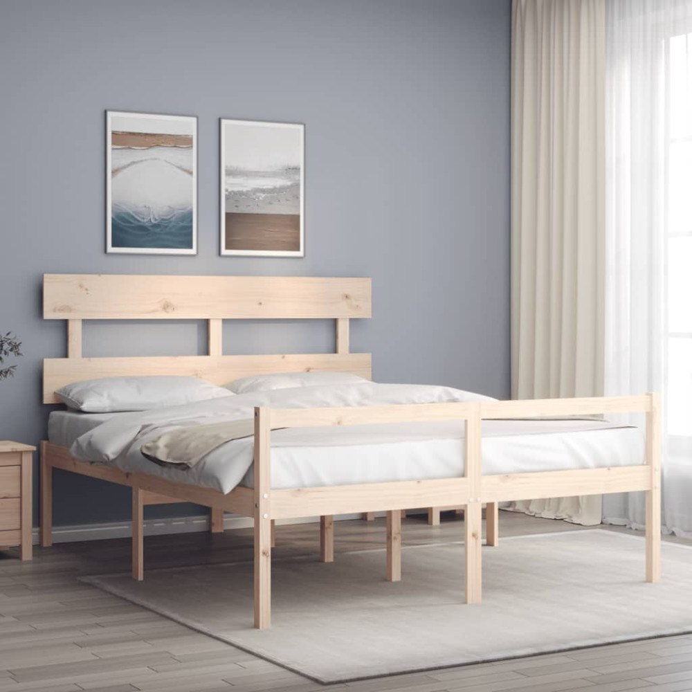 vidaXL Sängram med sänggavel 160x200 cm massivt trä