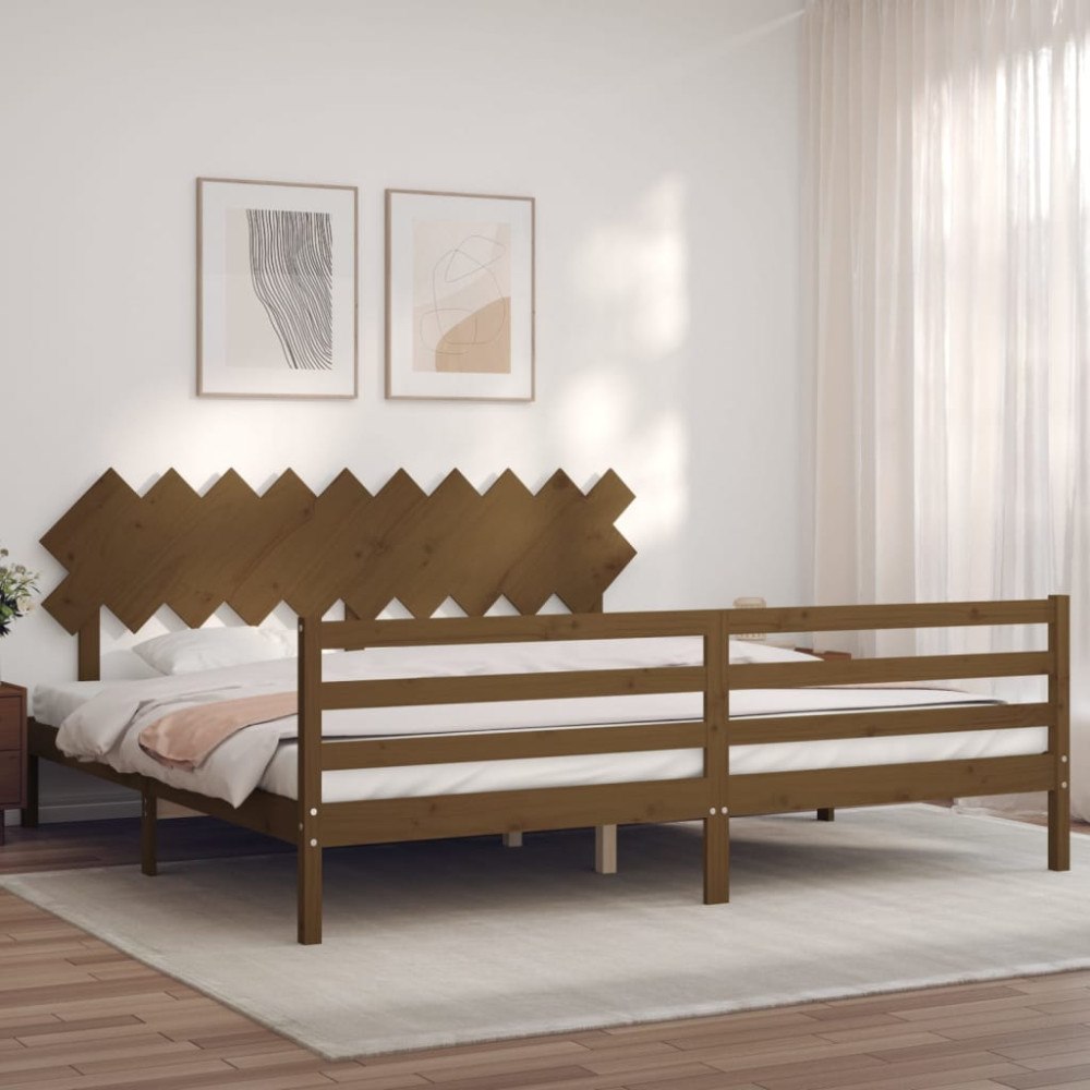 vidaXL Sängram med huvudgavel honungsbrun 200x200 cm massivt trä