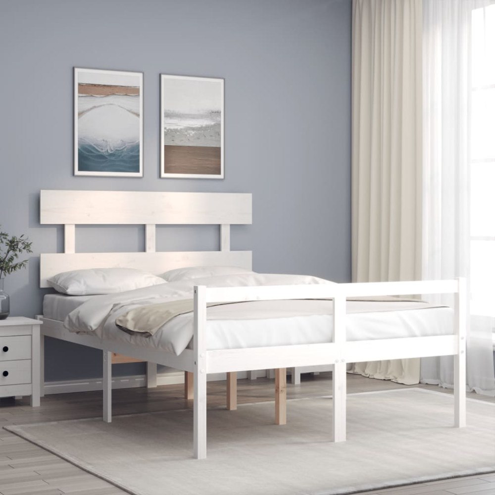 vidaXL Sängram med sänggavel vit 120x200 cm massivt trä