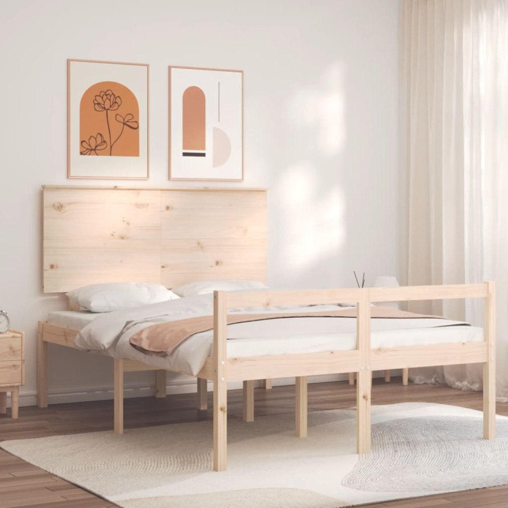 vidaXL Sängram med sänggavel 140x200 cm massivt trä