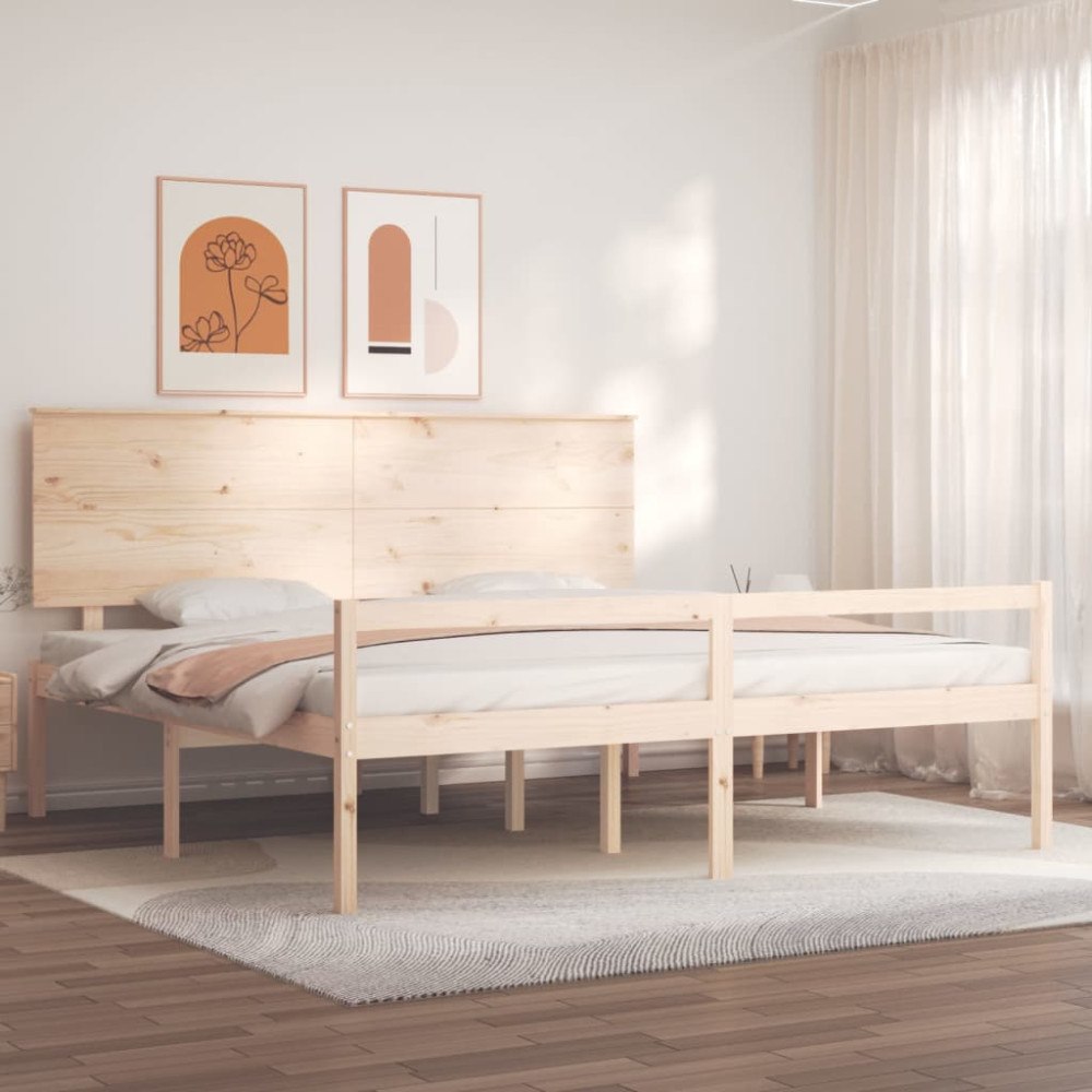 vidaXL Sängram med sänggavel 200x200 cm massivt trä