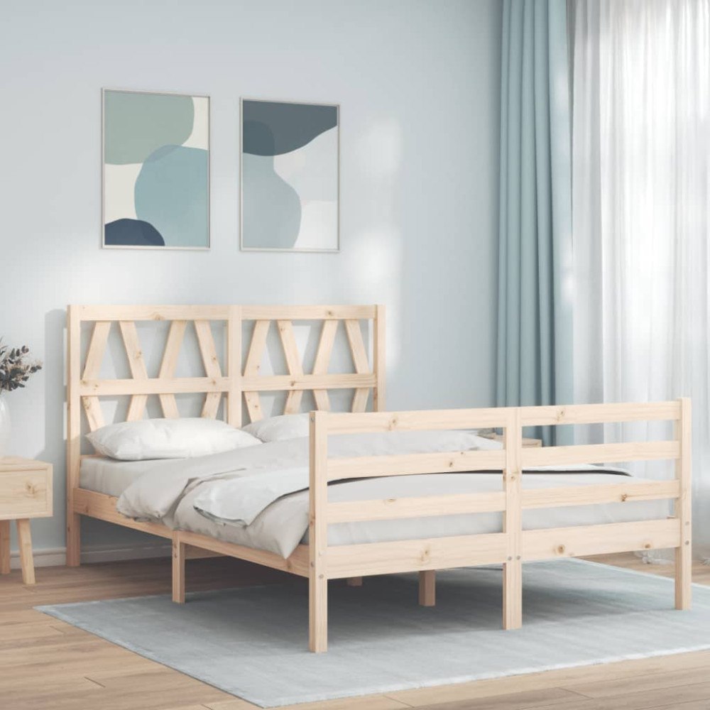 vidaXL Sängram med huvudgavel 120x200 cm massivt trä