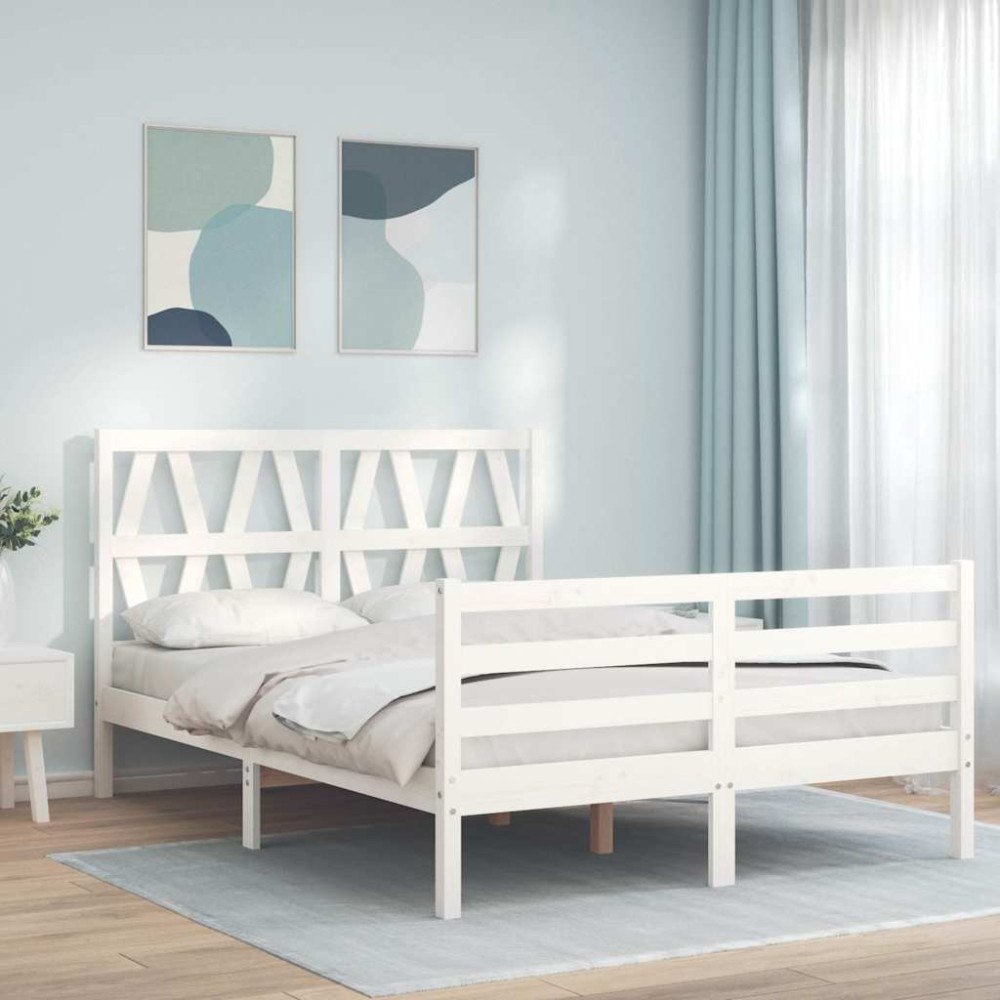 vidaXL Sängram med huvudgavel vit 120x200 cm massivt trä