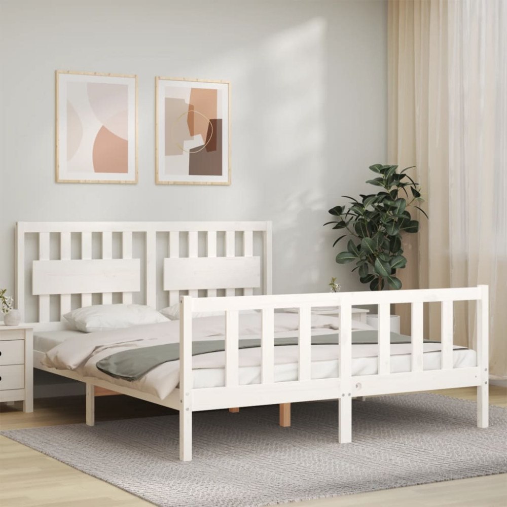 vidaXL Sängram utan madrass vit 160x200 cm massiv furu