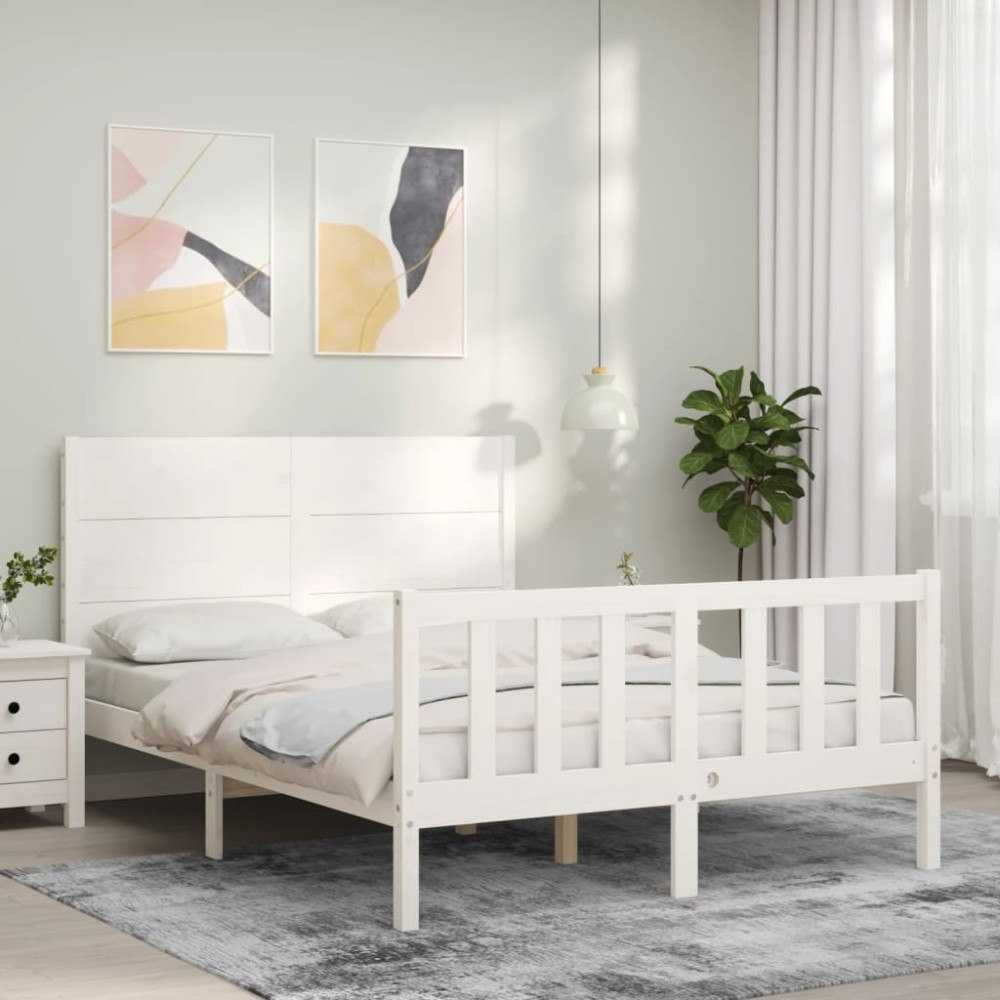 vidaXL Sängram utan madrass vit 140x190 cm massiv furu