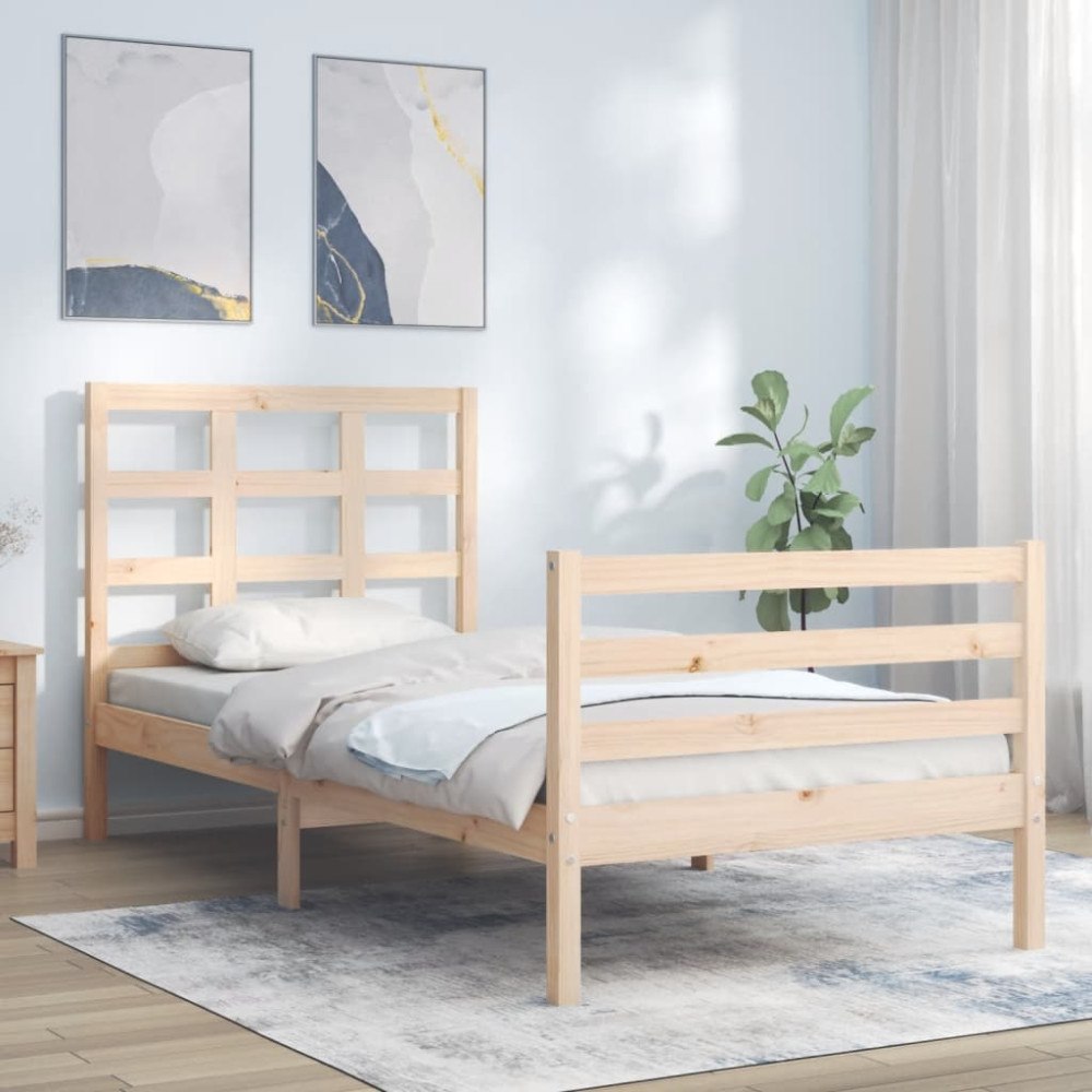 vidaXL Sängram med huvudgavel 90x200 cm massivt trä