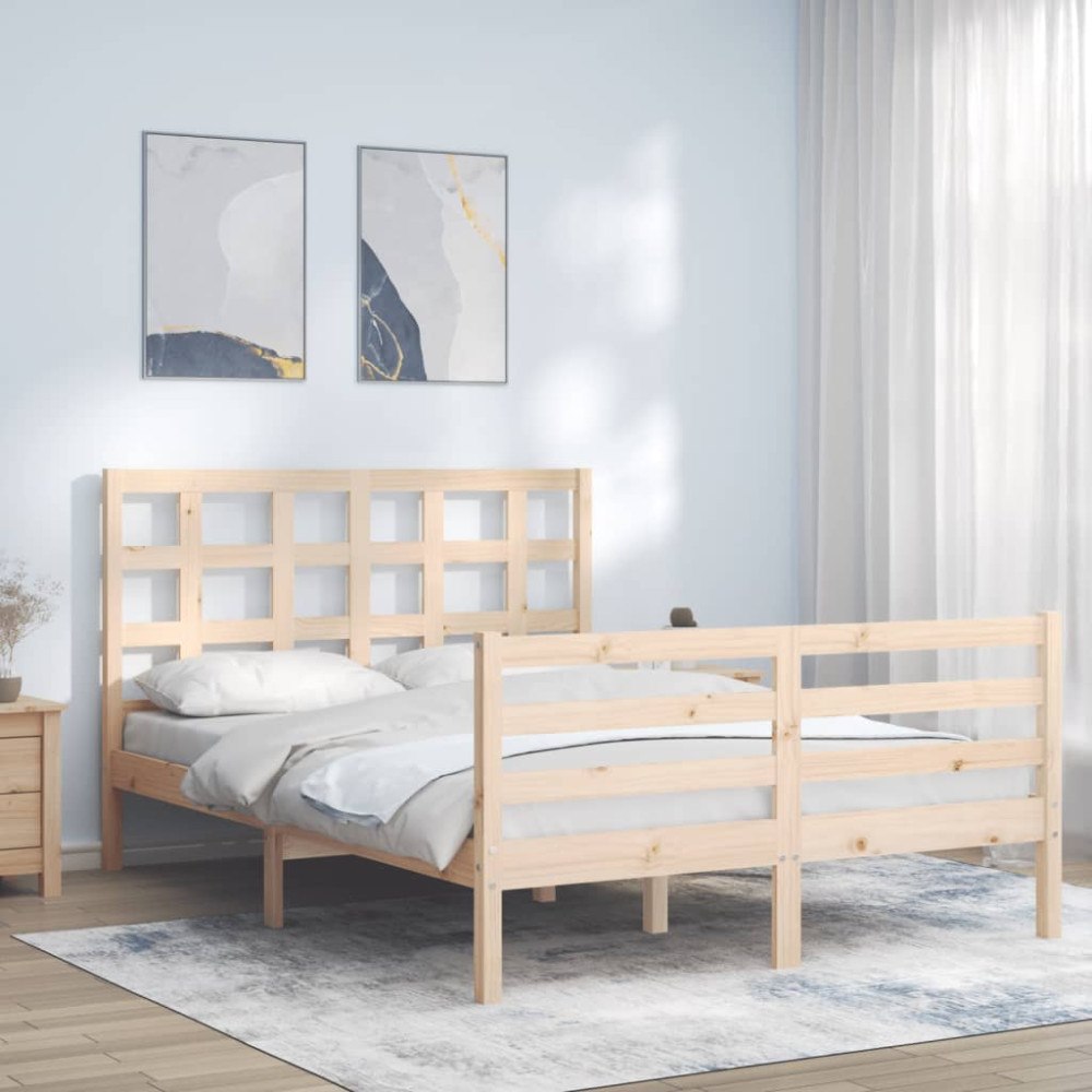 vidaXL Sängram med huvudgavel 140x200 cm massivt trä