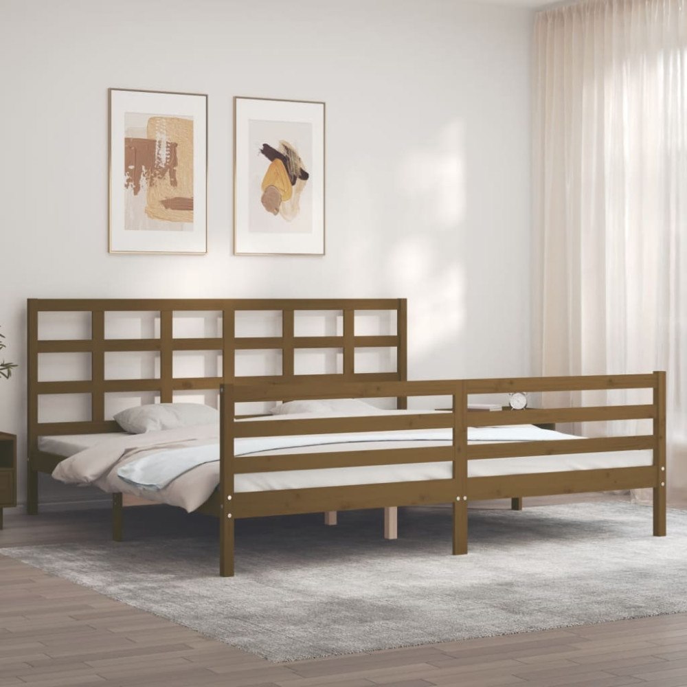 vidaXL Sängram med huvudgavel honungsbrun 200x200 cm massivt trä