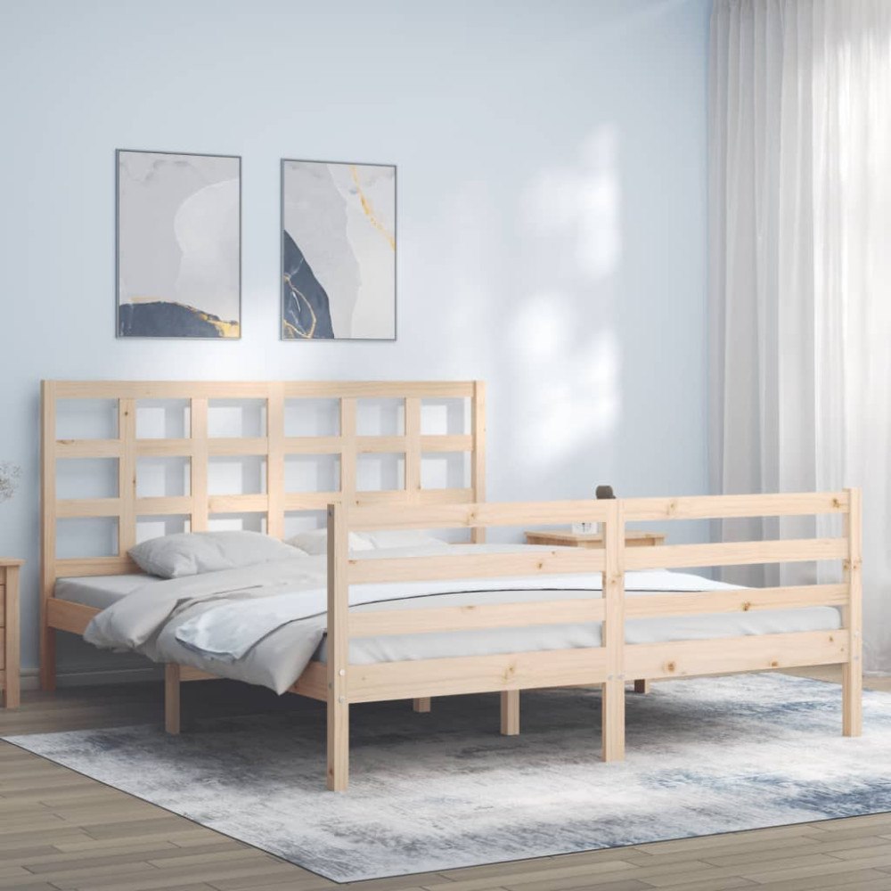 vidaXL Sängram med huvudgavel 160x200 cm massivt trä