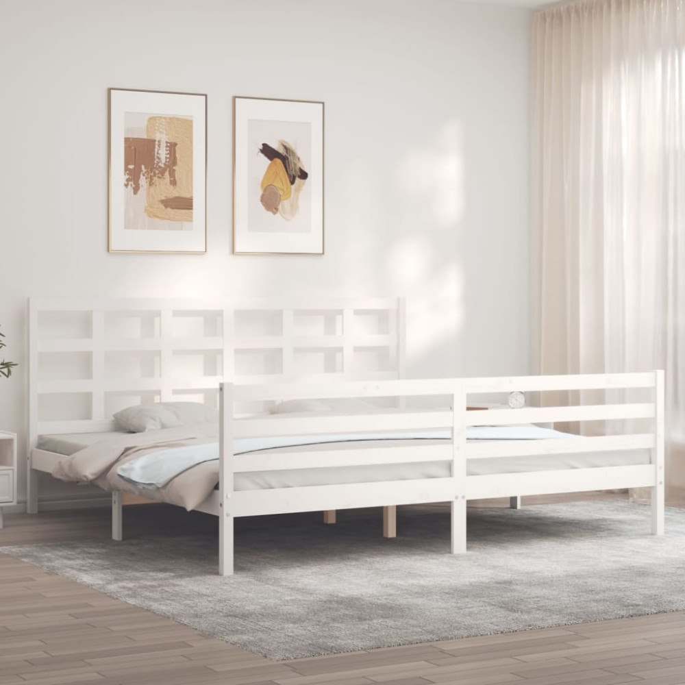 vidaXL Sängram med huvudgavel vit 200x200 cm massivt trä