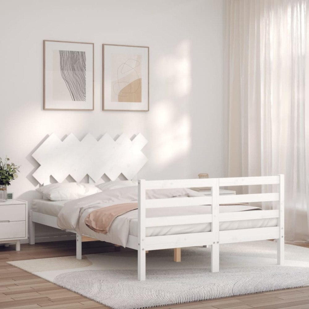 vidaXL Sängram med huvudgavel vit 120x200 cm massivt trä