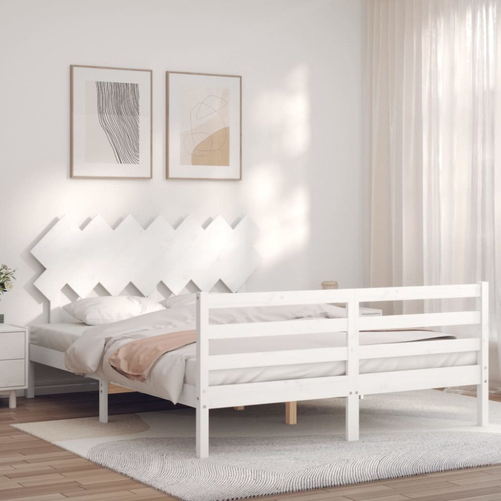 vidaXL Sängram med huvudgavel vit 140x200 cm massivt trä