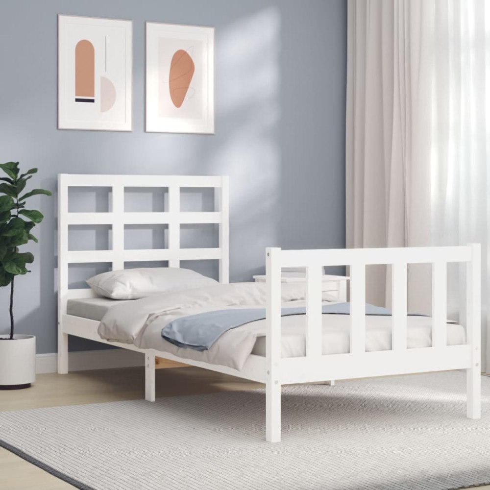 vidaXL Sängram utan madrass vit 90x190 cm massiv furu