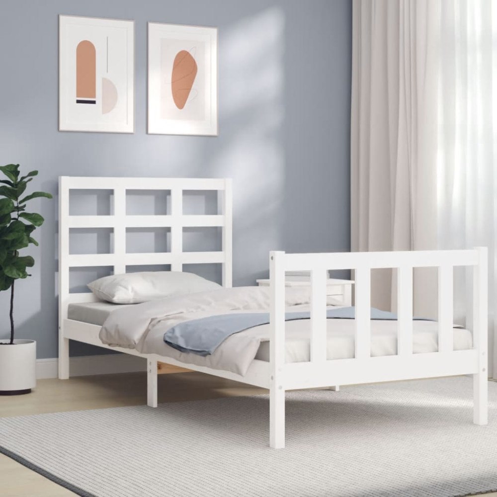vidaXL Sängram utan madrass vit 90x200 cm massiv furu