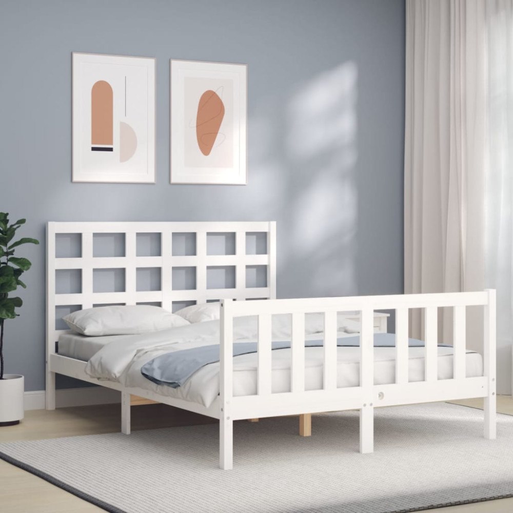 vidaXL Sängram utan madrass vit 140x190 cm massiv furu