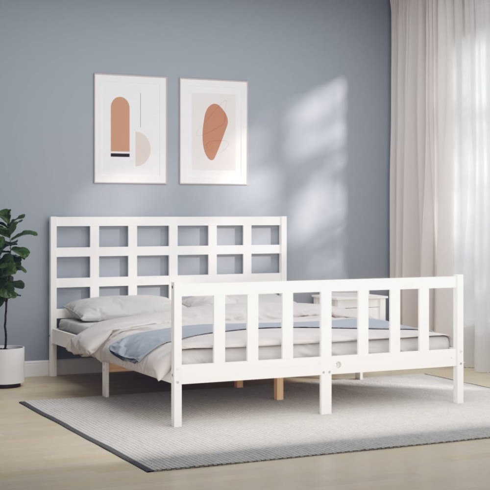 vidaXL Sängram utan madrass vit 160x200 cm massiv furu