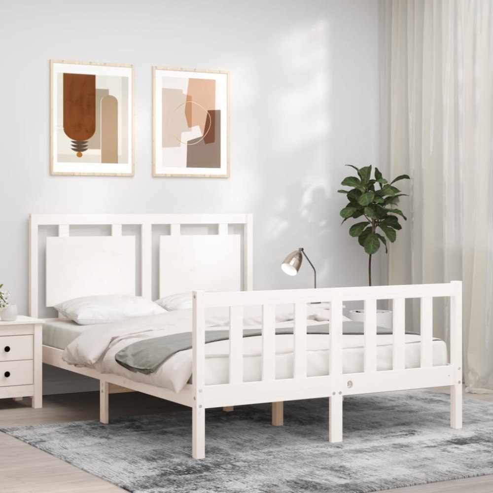 vidaXL Sängram utan madrass vit 140x190 cm massiv furu